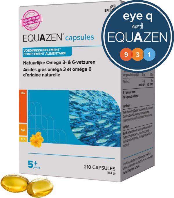 Equazen capsules 210 omega 3 en 6 vetzuren EPA DHA GLA Eye Q wordt Equazen 600x681